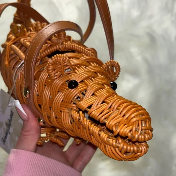 🐊✨ Tommy Bahama Wicker Alligator Basket Bag Tan NWT Viral 🌴 - Picture 4 of 7